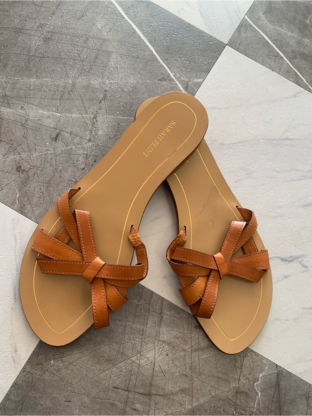 Sarah Flint Cognac Knot Leather Toe-Loop Sandals